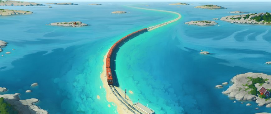 海上列车穿越蔚蓝浅海岛屿二次元风景电脑壁纸