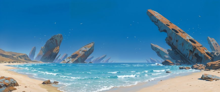 热带沙滩碧海倾斜礁石清澈海水风景电脑壁纸