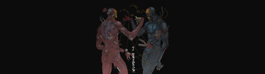 红蓝双生肌肉傀儡金线操纵手绘创意电脑壁纸