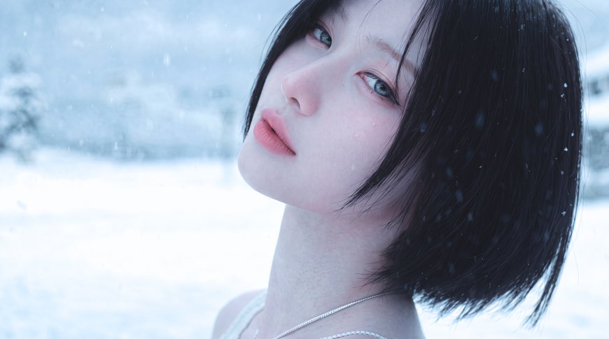 雪中短发冷调氛围人像摄影美女电脑壁纸
