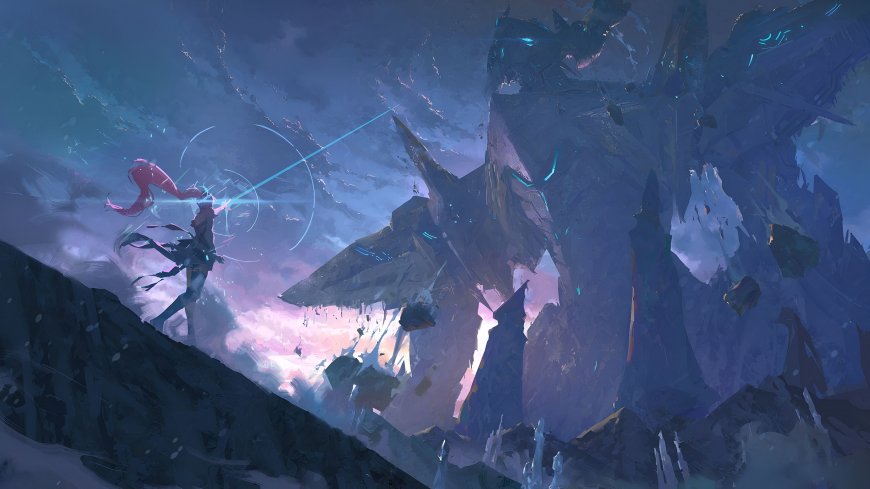 鸣潮红发弓箭少女对战水晶魔像游戏电脑壁纸