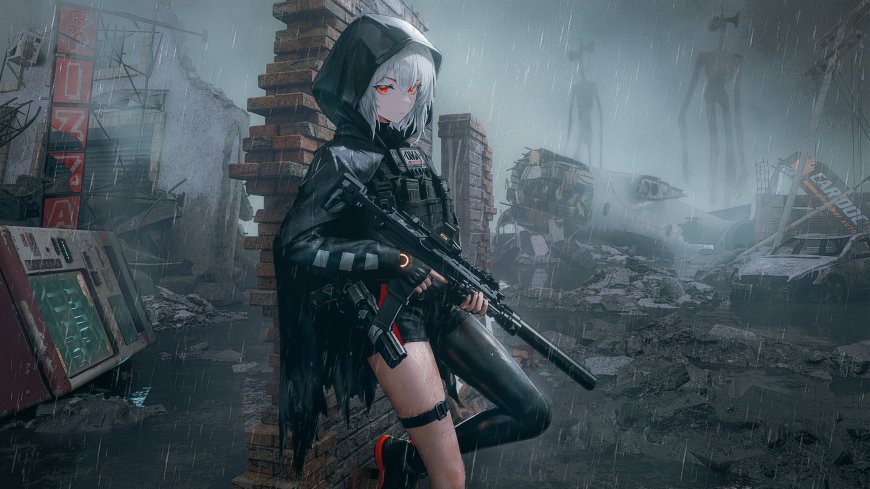 白发战术少女警笛头末世战场二次元动漫电脑壁纸