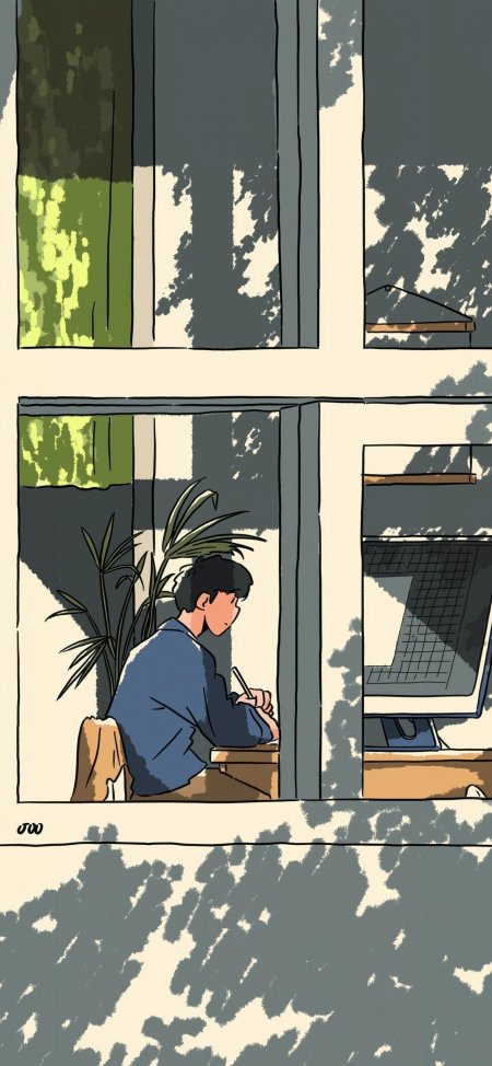 窗边少年专注学习插画情感文艺手机壁纸