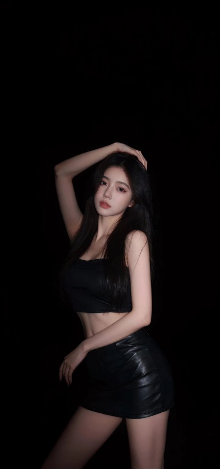 黑皮抹胸酷飒氛围感美女手机壁纸