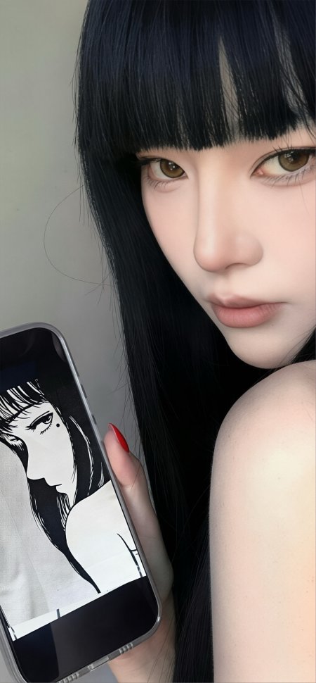 富江姬发式冷艳持手机美女手机壁纸