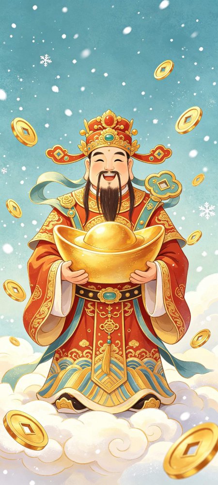 财神爷捧元宝招财喜庆创意手机壁纸