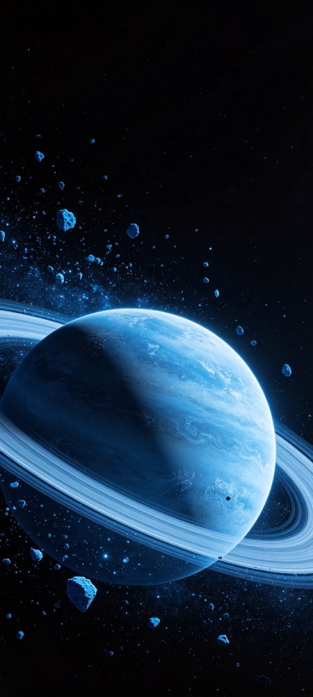 蓝色星球星环陨石宇宙创意手机壁纸