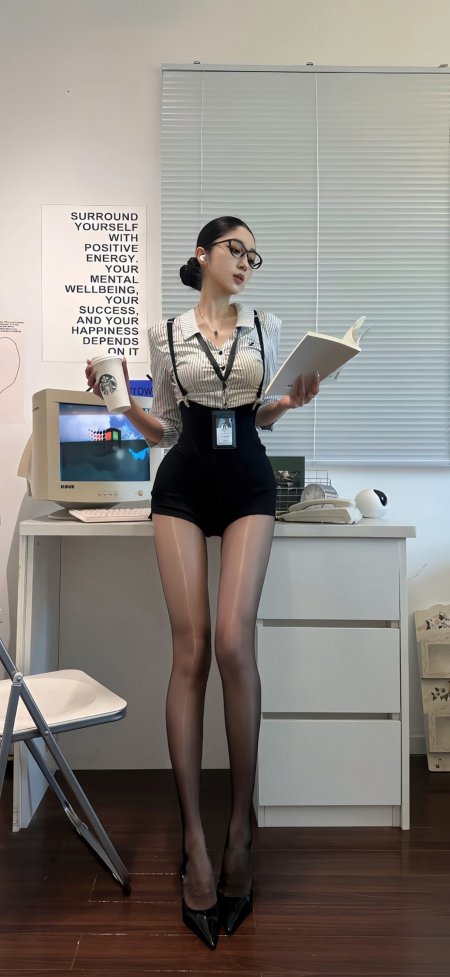 复古办公室黑丝眼镜美女手机壁纸