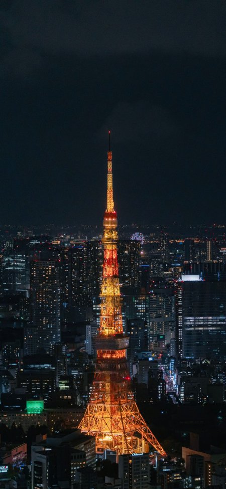 东京塔夜景橙光都市风景手机壁纸