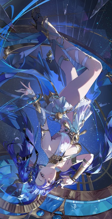 蓝发少女倒悬星空金饰动漫手机壁纸