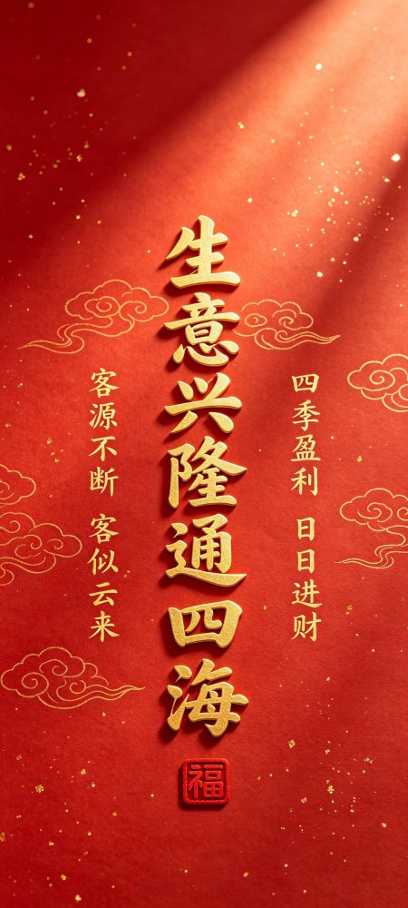 生意兴隆通四海红金创意手机壁纸