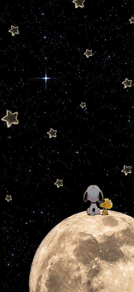史努比月球观星治愈动漫手机壁纸