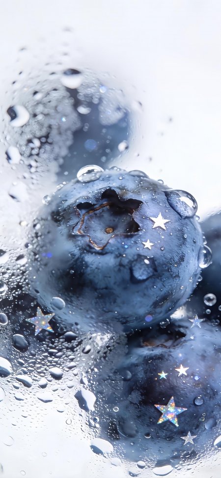 水滴蓝莓星星梦幻微距创意手机壁纸