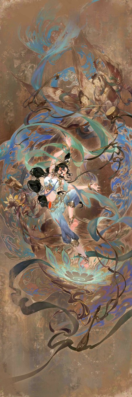 敦煌飞天少女莲花绸带动漫手机壁纸