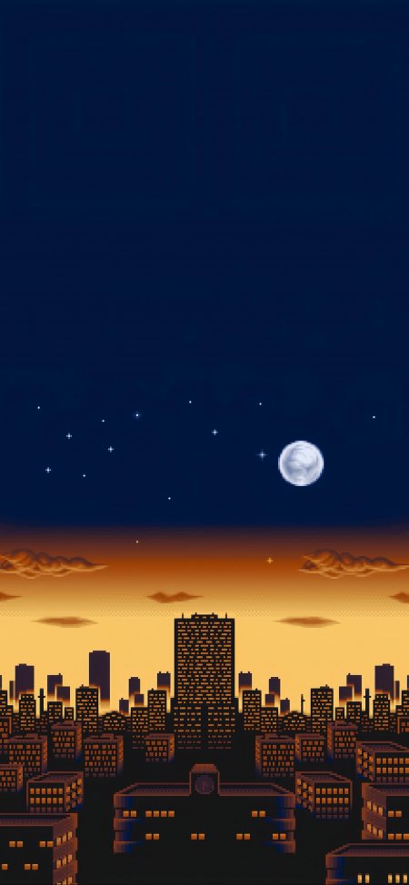 像素风城市夜景月亮星空创意手机壁纸