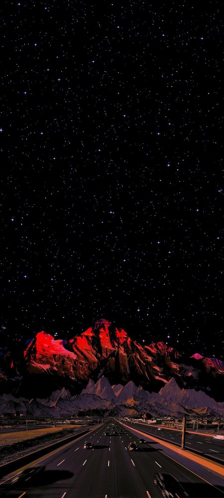 星空红峰公路夜景唯美风景手机壁纸