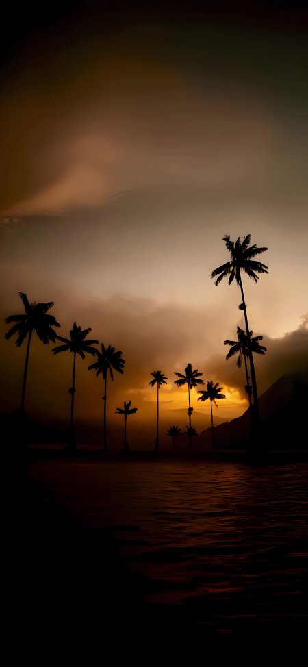 椰树剪影黄昏暖色海景风景手机壁纸
