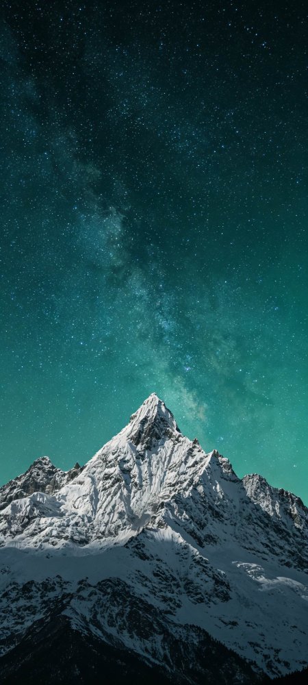 雪山巅峰银河星空夜景风景手机壁纸