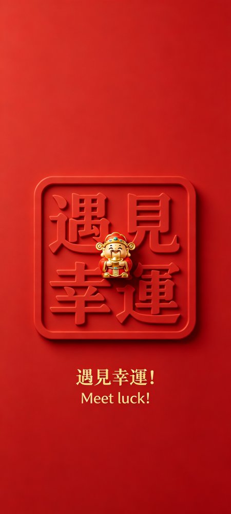 遇见幸运财神红金喜庆创意手机壁纸
