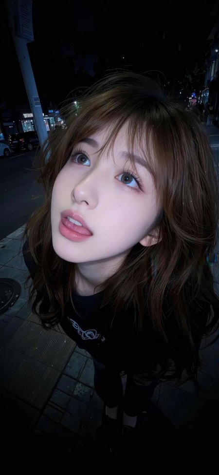 夜景俯拍仰望微笑甜美美女手机壁纸