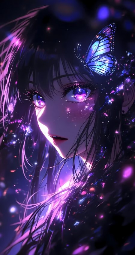 星空眼眸蝴蝶梦幻少女动漫手机壁纸