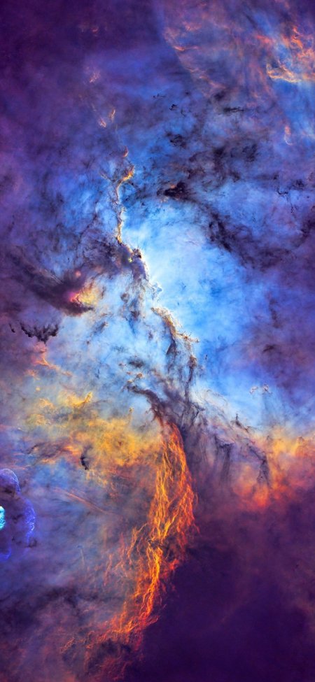 紫蓝橙光柱星云宇宙创意手机壁纸