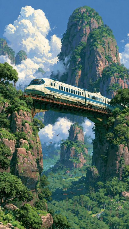 云海山谷高铁穿行治愈风景手机壁纸