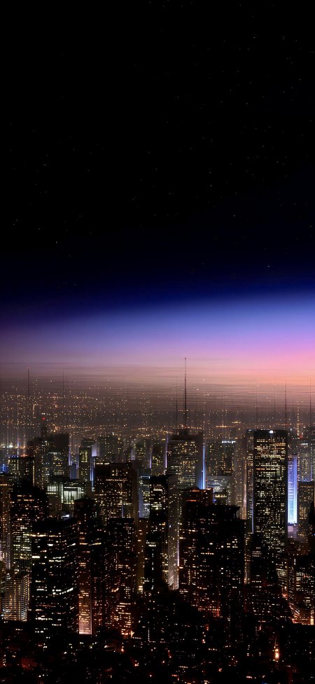 紫霞摩天大楼城市夜景风景手机壁纸