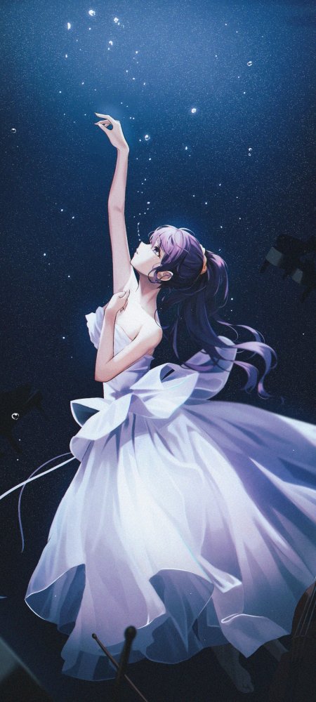 紫发少女仰望星空白裙动漫手机壁纸