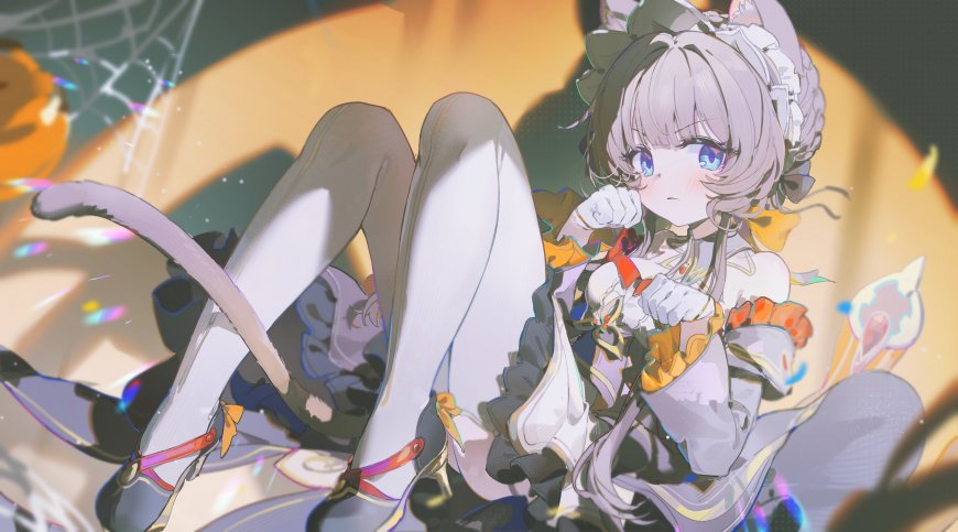 蔚蓝档案飞鸟马时猫耳白丝少女动漫电脑壁纸