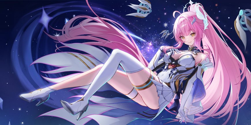 崩坏3爱莉希雅星空漂浮粉发少女动漫电脑壁纸