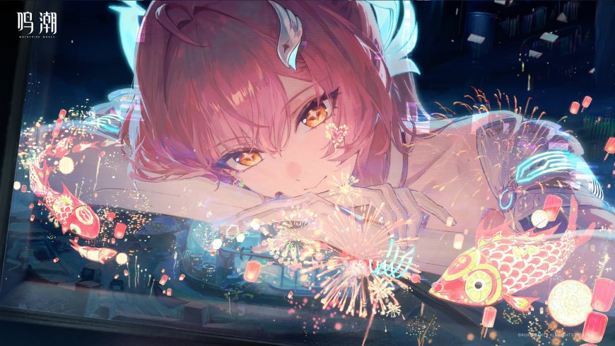 鸣潮安可粉发烟花祭典少女动漫电脑壁纸