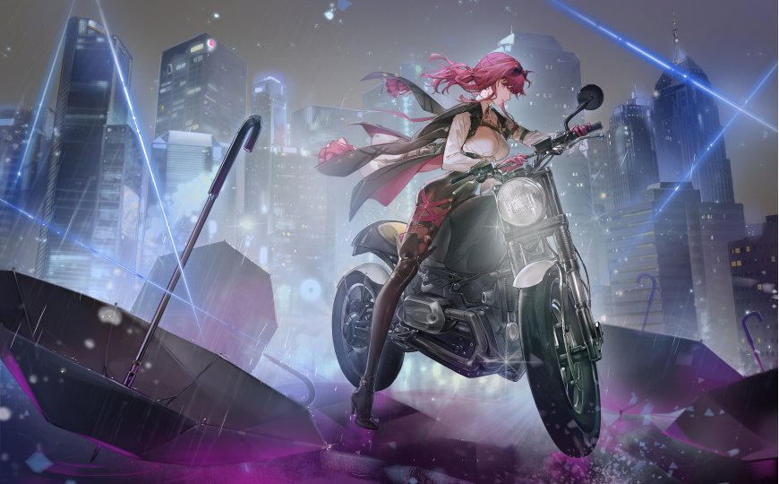 崩坏星穹铁道卡芙卡雨夜骑行少女动漫电脑壁纸