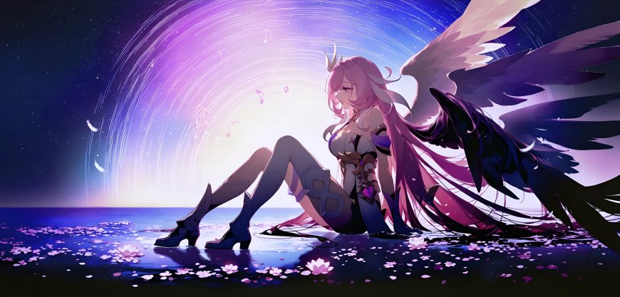 崩坏3爱莉希雅双色羽翼星空少女动漫电脑壁纸