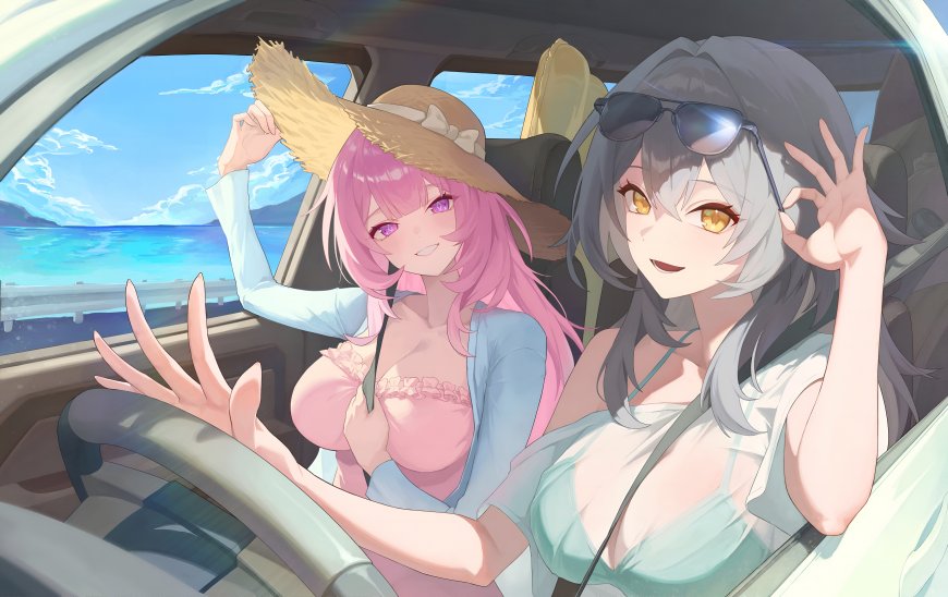 崩坏星穹铁道星与爱莉海边自驾少女动漫电脑壁纸
