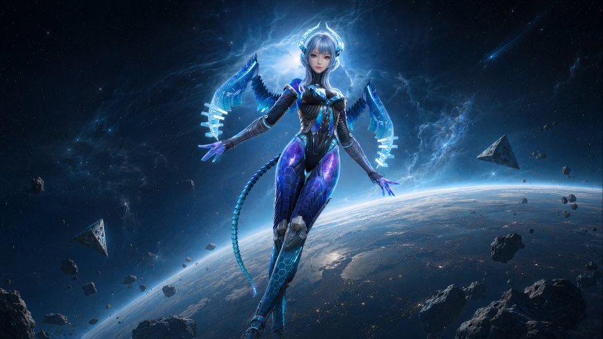 吞噬星空机甲蓝发少女遨游星空动漫电脑壁纸