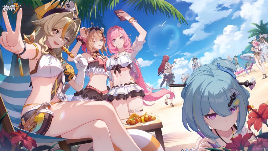 崩坏3夏日沙滩泳装派对少女动漫电脑壁纸
