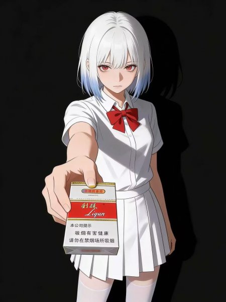 白发红瞳校服少女递利群香烟动漫手机壁纸