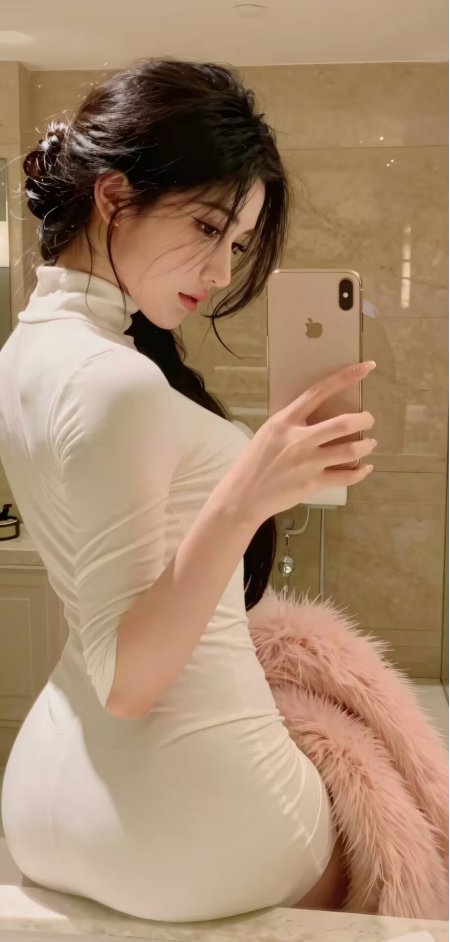 白色紧身裙大理石镜前气质美女人物手机壁纸