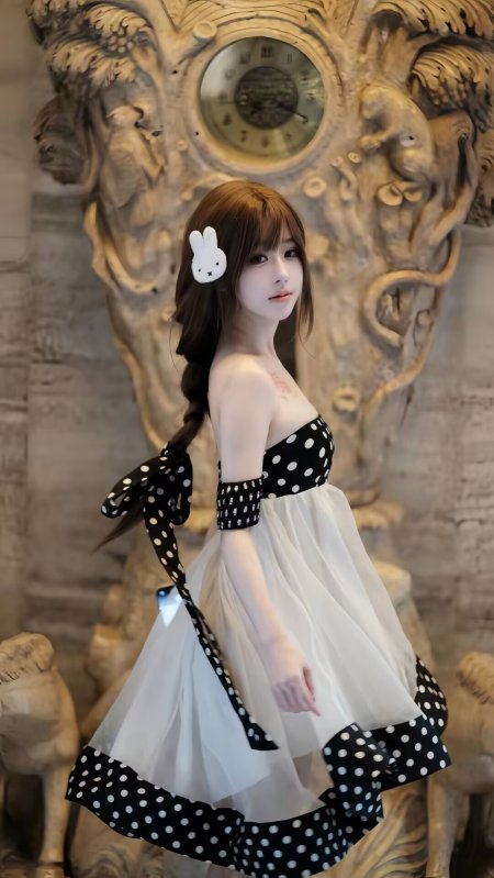 波点裙麻花辫回眸美女摄影人物手机壁纸