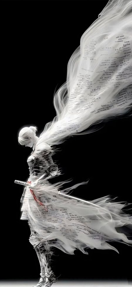 白发纸质盔甲持刀低头少女动漫手机壁纸