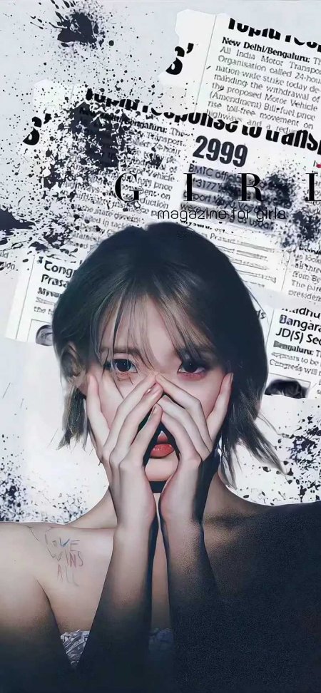 短发捂脸杂志拼贴氛围感美女人物手机壁纸
