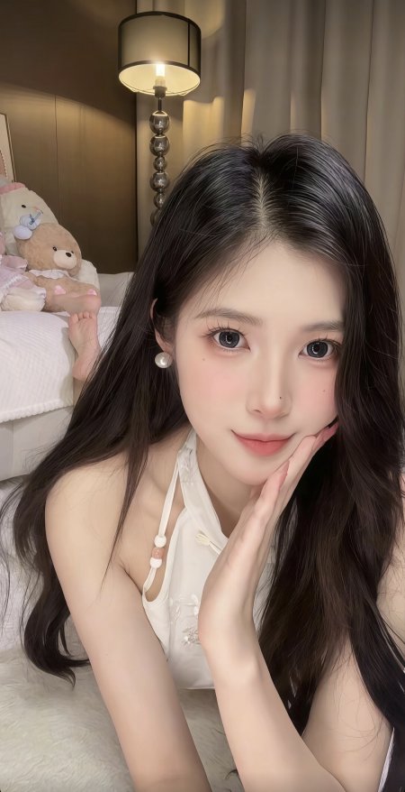 白绣花吊带卧室美女人物手机壁纸