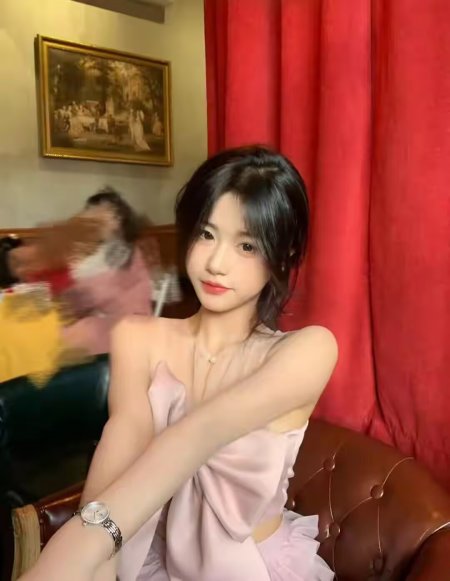 粉蝴蝶结上衣红幕布气质美女人物手机壁纸