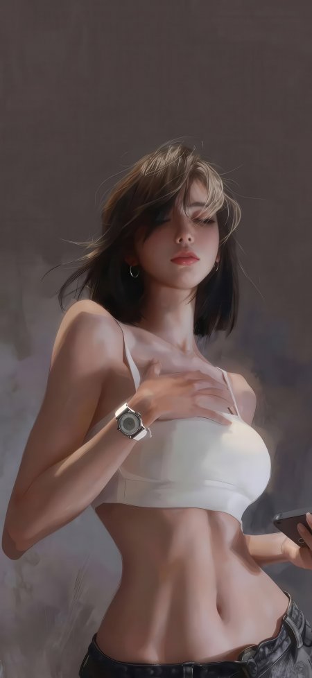 短发白背心健美腰腹闭目抚胸动漫手机壁纸