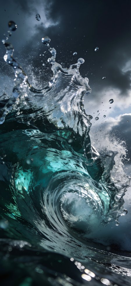 碧绿通透巨浪浪花飞溅乌云海景风景手机壁纸