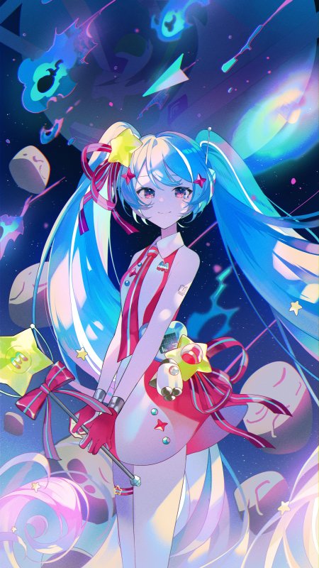 初音未来宇宙星环法杖蓝发少女动漫手机壁纸