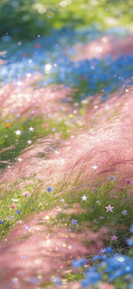 粉黛乱子草星光闪烁梦幻治愈花海风景手机壁纸