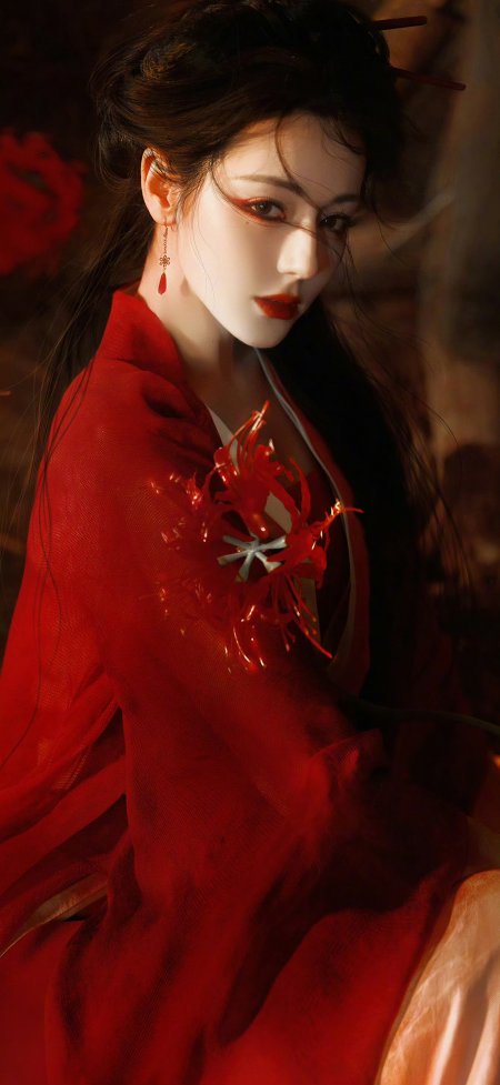 迪丽热巴红衣汉服彼岸花冷艳美女人物手机壁纸