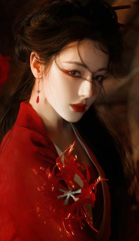 迪丽热巴红衣红妆彼岸花气质明星女神摄影人物手机壁纸
